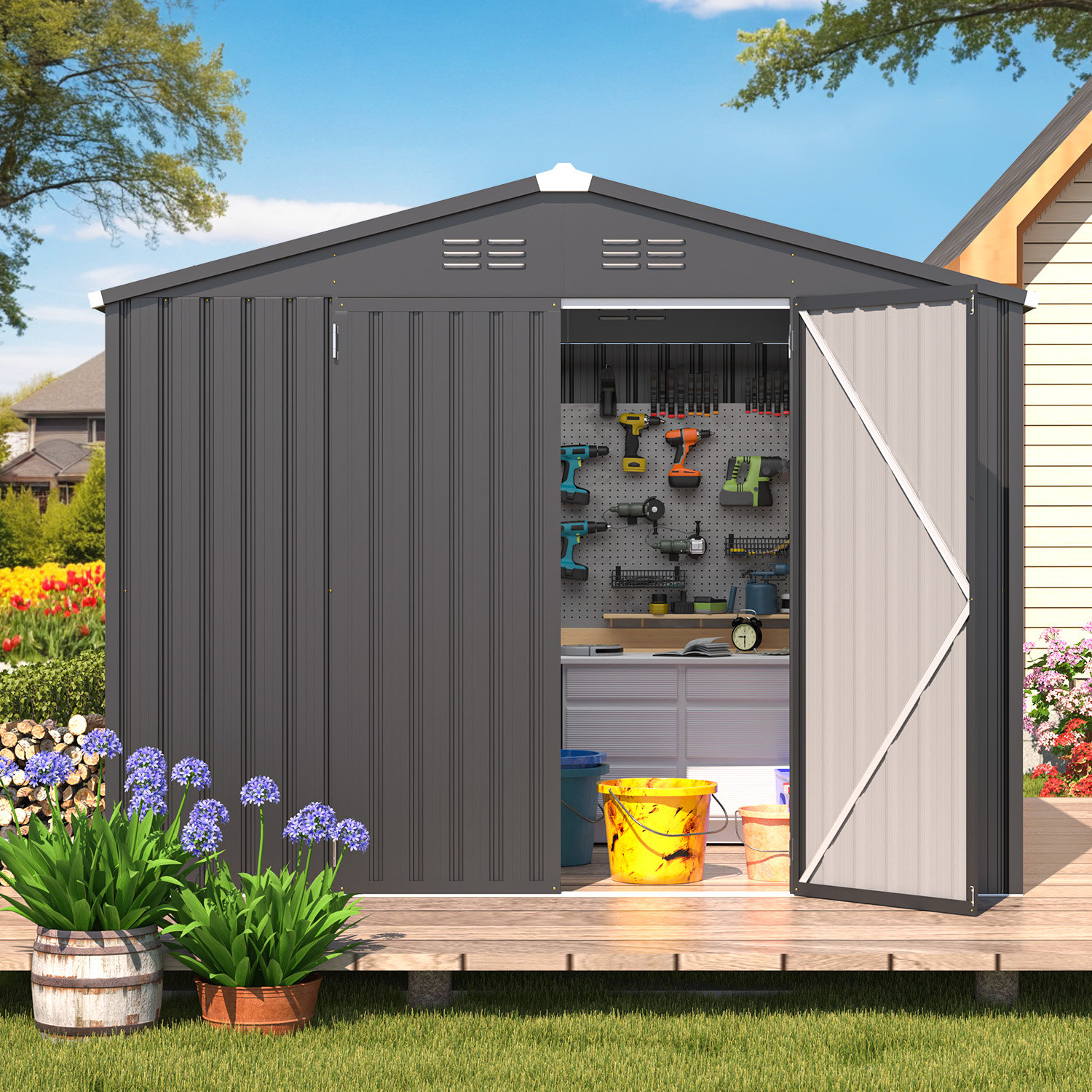 YODOLLA 8 ft. W x 6 ft. D Metal Storage Shed & Reviews | Wayfair